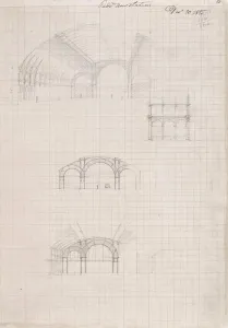 : Isambard Kingdom Brunel sketch: interior vault of roof at Paddington Station, 1850