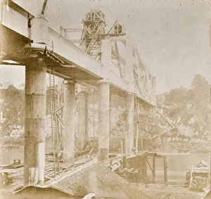 : Photograph of Chepstow Bridge under construction, 1852