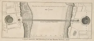 : A print of the plan showing the progress of the Thames Tunnel, 1840